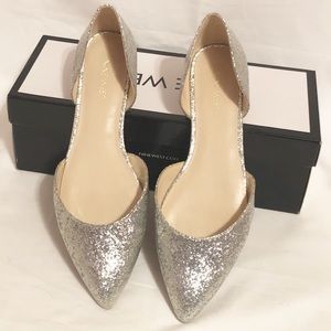 Nine West silver sparkle D’Orsay flats 9M NIB